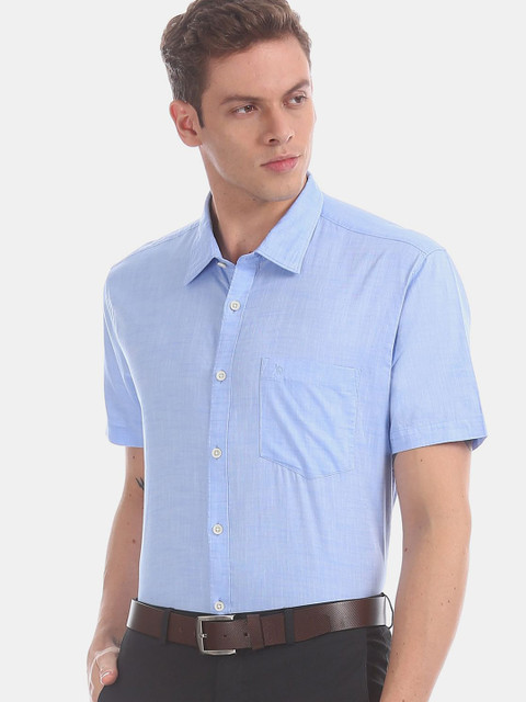 

AD By Arvind Men Blue Slim Fit Opaque Cotton Casual Shirt