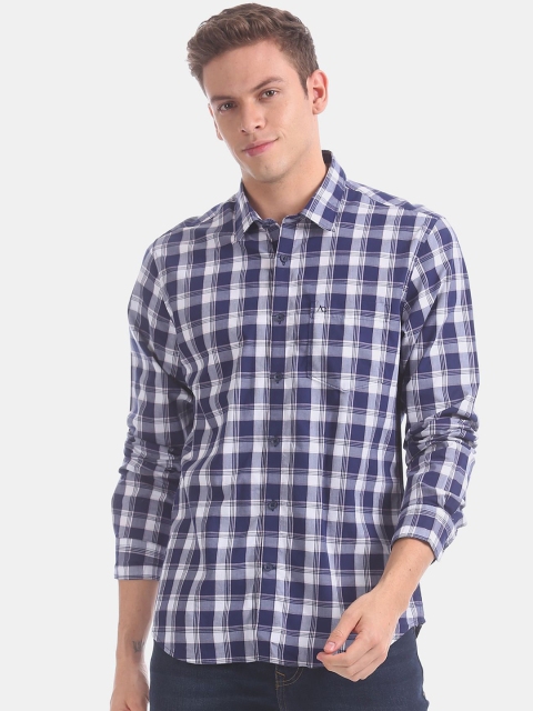 

AD By Arvind Men Navy Blue Slim Fit Opaque Pure Cotton Checked Casual Shirt