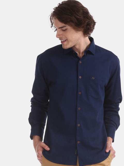 

AD By Arvind Men Navy Blue Slim Fit Cotton Opaque Casual Shirt