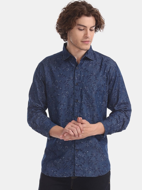 

AD By Arvind Men Navy Blue Slim Fit Floral Opaque Cotton Printed Casual Shirt