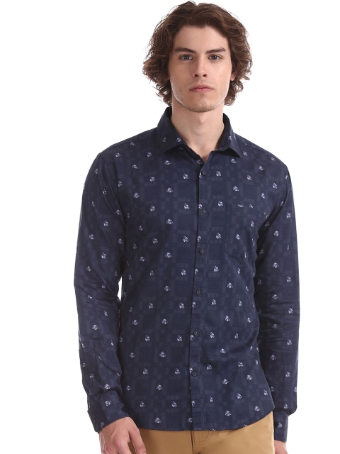 

AD By Arvind Men Navy Blue Slim Fit Floral Opaque Cotton Printed Casual Shirt