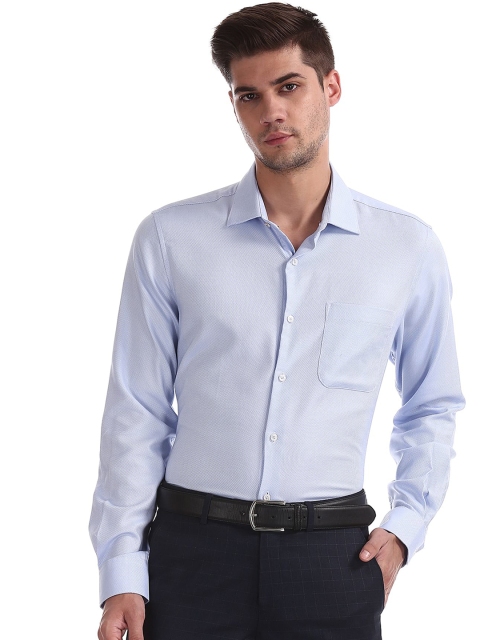 

AD By Arvind Men Blue Self-Design Pure Cotton Formal Shirt