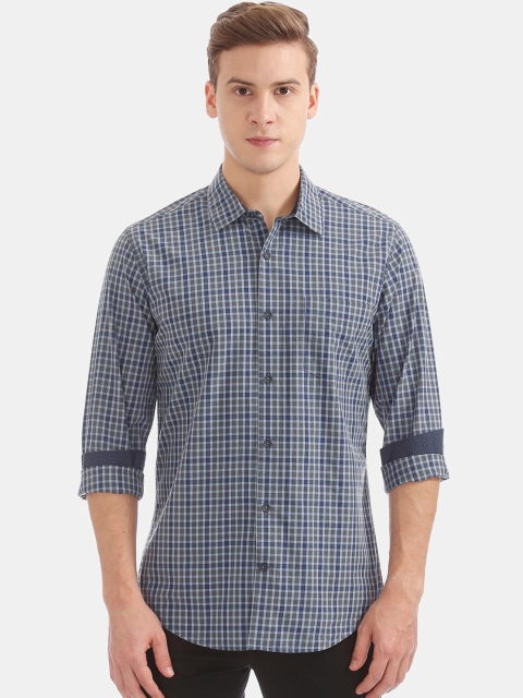 

AD By Arvind Men Blue Slim Fit Opaque Checked Casual Shirt