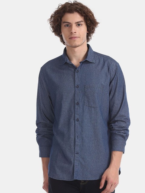 

AD By Arvind Men Navy Blue Slim Fit Opaque Pure Cotton Printed Casual Shirt