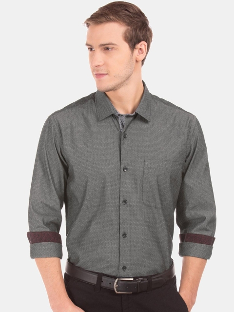 

AD By Arvind Men Charcoal Slim Fit Printed Casual Shirt