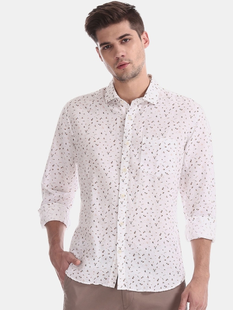 

AD By Arvind Men Off White Slim Fit Floral Opaque Printed Casual Shirt