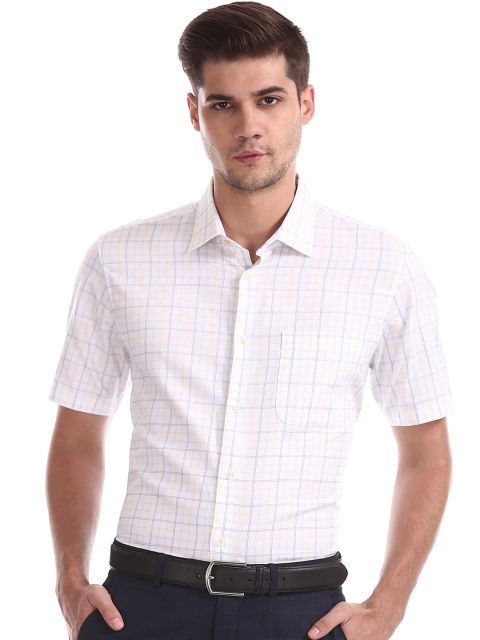 

AD By Arvind Men Off White Opaque Checked Pure Cotton Formal Shirt