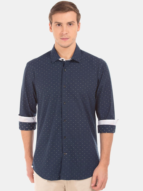 

AD By Arvind Men Navy Blue Slim Fit Opaque Printed Casual Shirt