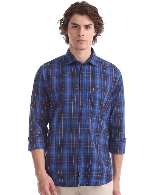 

AD By Arvind Men Blue Slim Fit Tartan Checks Opaque Checked Casual Shirt