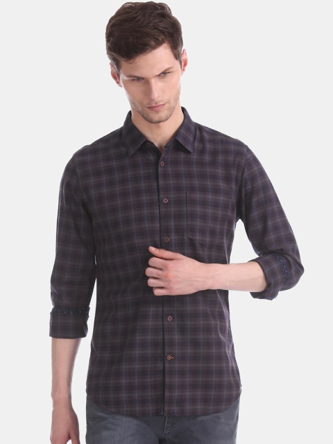 

AD By Arvind Men Purple Slim Fit Tartan Checks Opaque Checked Casual Shirt