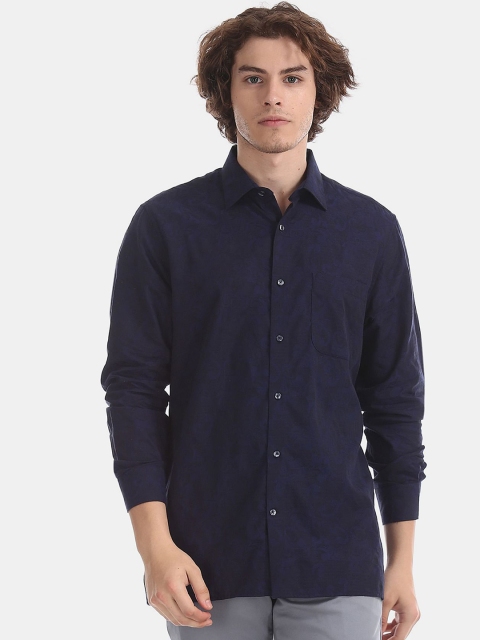 

AD By Arvind Men Blue Opaque Printed Pure Cotton Shirt