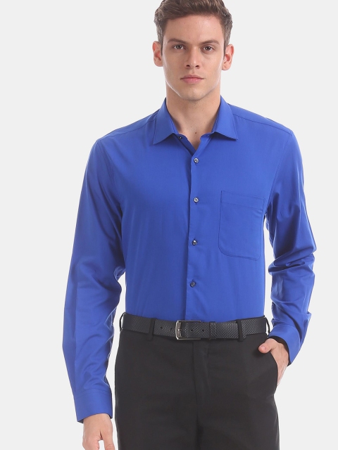 

AD By Arvind Men Blue Opaque Pure Cotton Formal Shirt