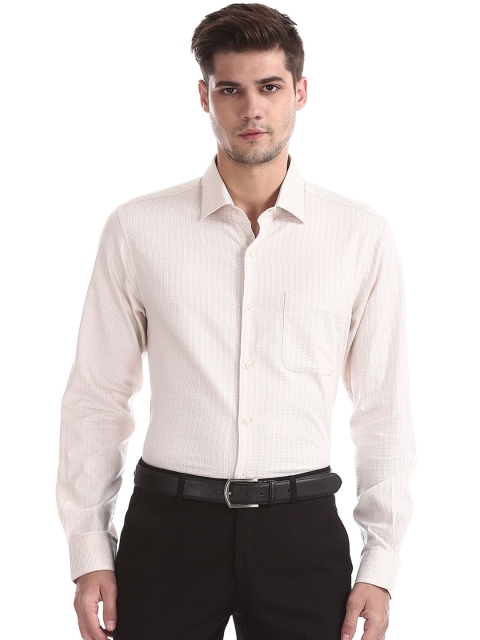 

AD By Arvind Men Cream-Coloured Grid Tattersall Checks Opaque Checked Formal Shirt