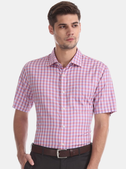 

AD By Arvind Men Purple Opaque Checked Cotton Formal Shirt
