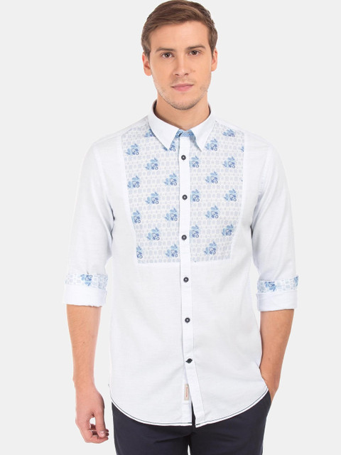 

AD By Arvind Men Blue Slim Fit Floral Opaque Printed Cotton Casual Shirt