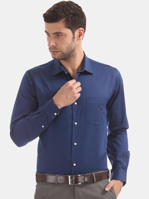 

AD By Arvind Men Navy Blue Opaque Pure Cotton Formal Shirt