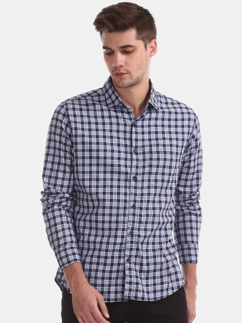 

AD By Arvind Men Navy Blue Slim Fit Opaque Cotton Checked Casual Shirt