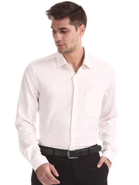 

AD By Arvind Men Off White Opaque Cotton Casual Shirt