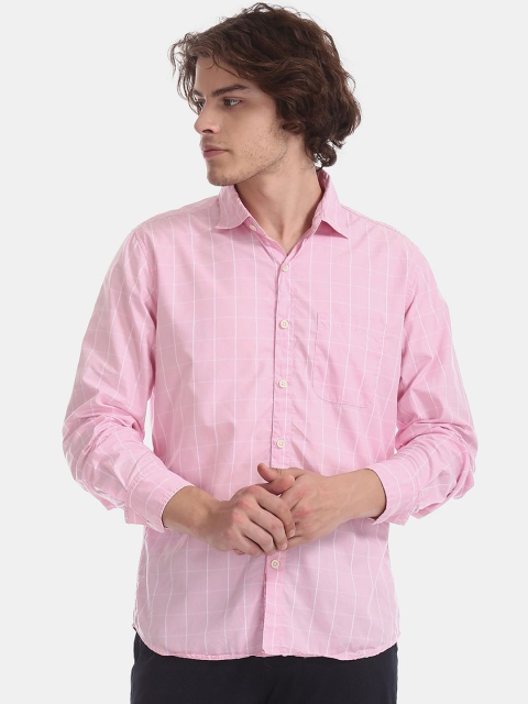 

AD By Arvind Men Pink Opaque Checked Casual Shirt