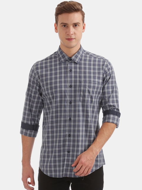 

AD By Arvind Men Blue Slim Fit Opaque Checked Casual Cotton Shirt