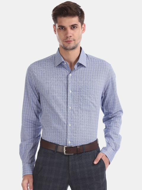 

AD By Arvind Men Blue Opaque Checked Formal Shirt