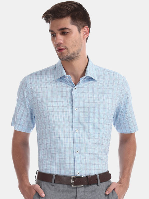 

AD By Arvind Men Blue Opaque Checked Formal Shirt