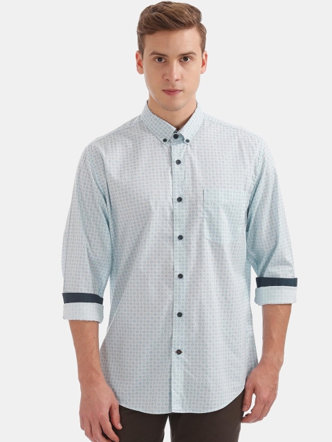 

AD By Arvind Men White & Blue Slim Fit Opaque Printed Casual Shirt