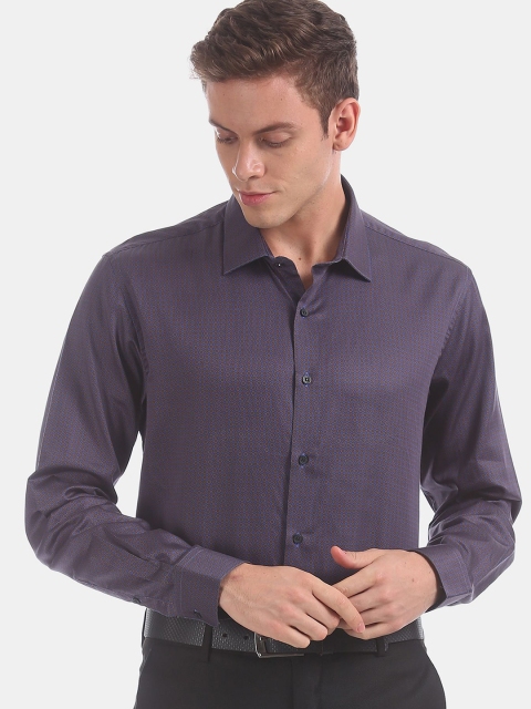 

AD By Arvind Men Navy Blue Opaque Printed Cotton Shirt