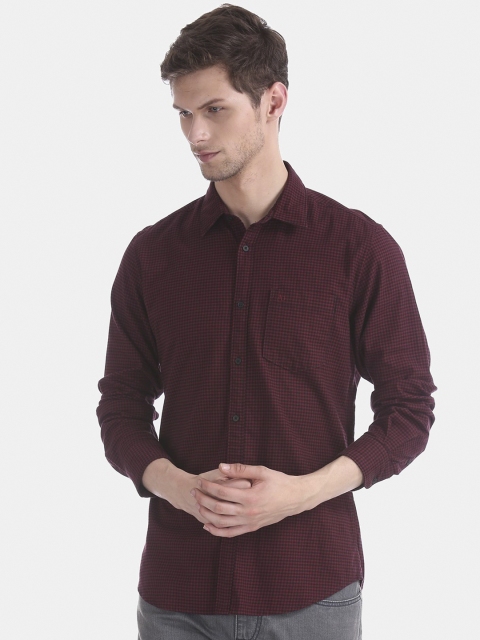 

AD By Arvind Men Maroon Slim Fit Opaque Checked Casual Shirt