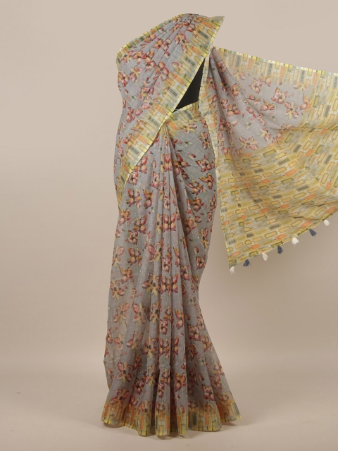 

Pothys Grey & Pink Floral Linen Blend Saree