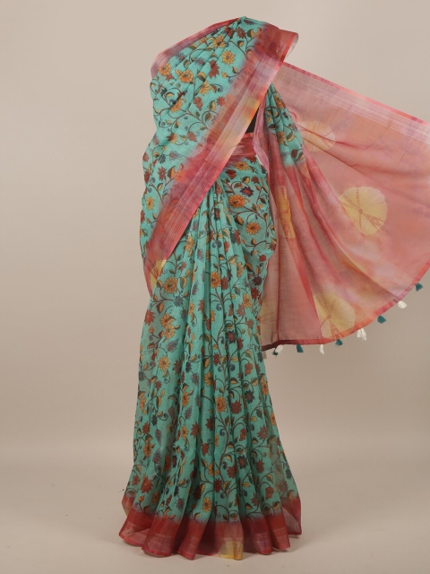 

Pothys Green & Red Floral Linen Blend Saree