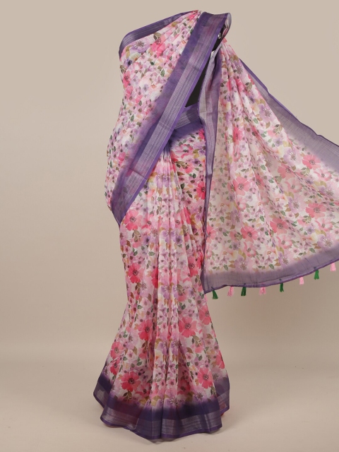 

Pothys Lavender & Pink Floral Printed Linen Blend Saree