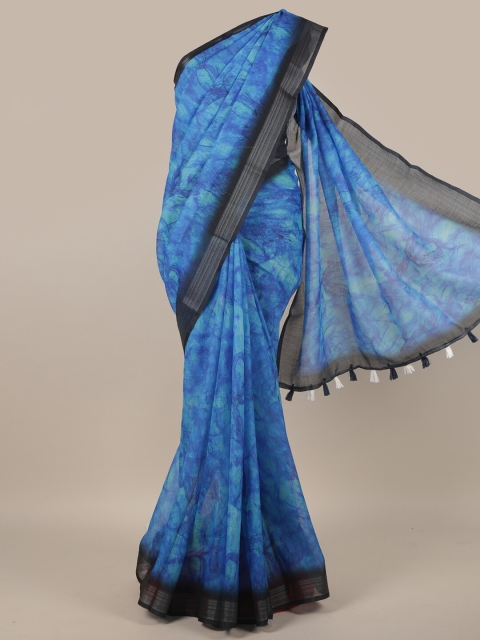 

Pothys Blue & Black Abstract Printed Linen Blend Saree