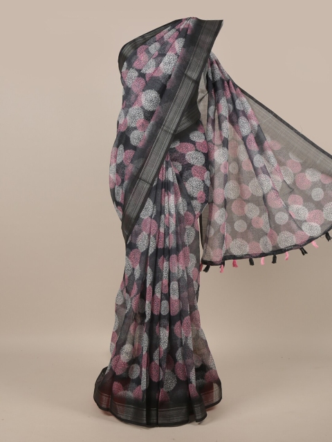 

Pothys Grey Linen Blend Floral Printed Saree