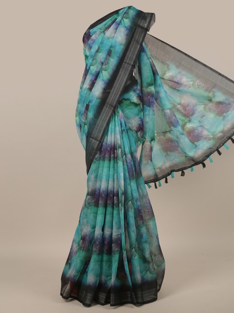

Pothys Green & Blue Printed Linen Blend Saree