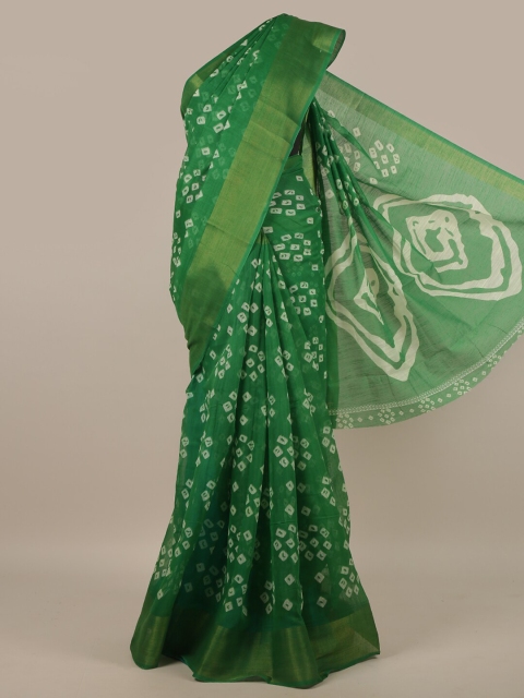 

Pothys Green & White Bandhani Printed Saree