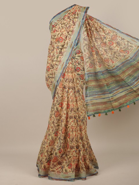 

Pothys Beige & Blue Floral Linen Blend Saree
