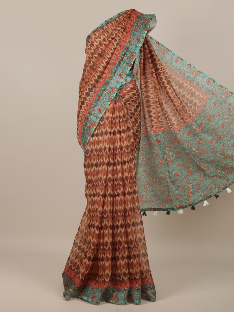 

Pothys Brown & Blue Linen Blend Saree