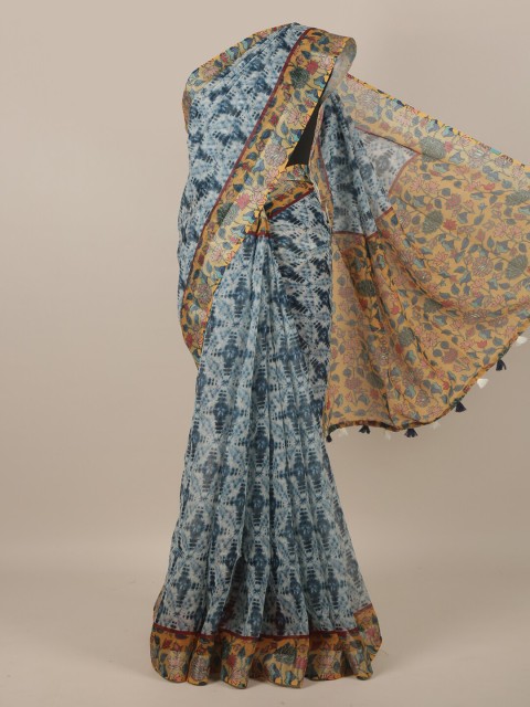 

Pothys Blue & Yellow Tie and Dye Linen Blend Saree