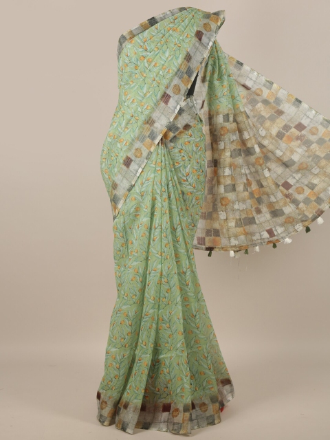 

Pothys Green & Orange Floral Printed Linen Blend Saree