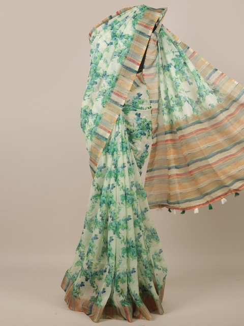 

Pothys Green & Blue Floral Printed Saree