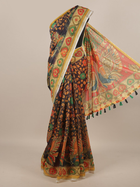 

Pothys Black & Yellow Ethnic Motifs Printed Jute Silk Saree