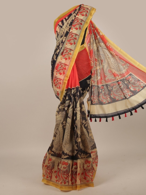 

Pothys Black & Red Ethnic Motifs Jute Silk Saree