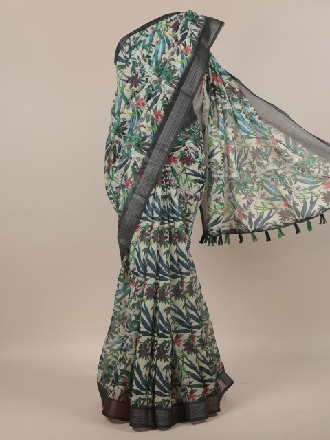 

Pothys Multicolor Linen Blend Floral Printed Saree, Multi