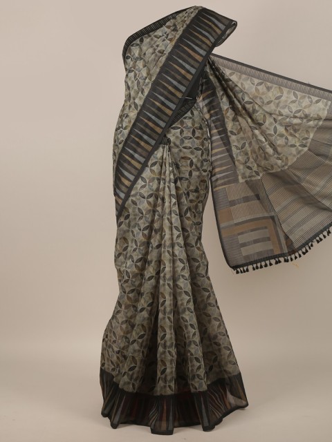 

Pothys Grey & Black Geometric Printed Jute Silk Saree