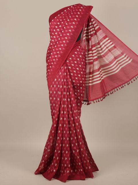 

Pothys Maroon & White Woven Design Jute Silk Saree