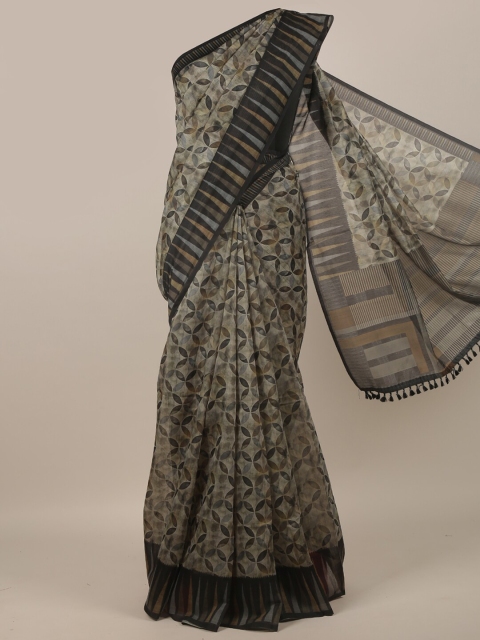 

Pothys Grey & Black Printed Jute Silk Saree