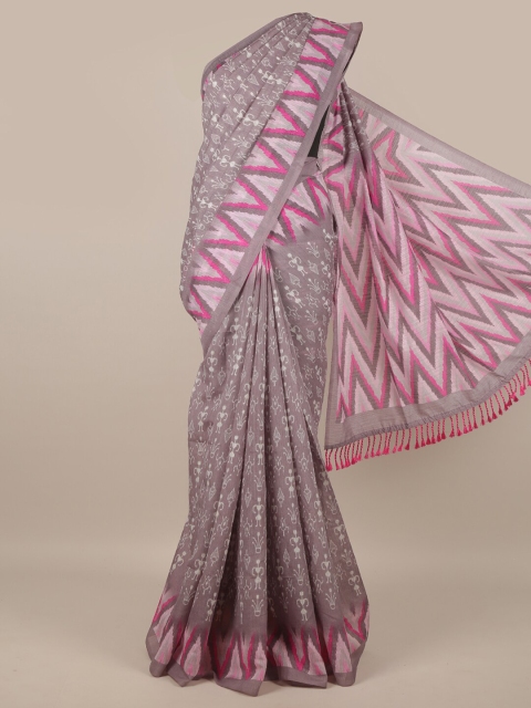 

Pothys Lavender & Pink Warli Printed Jute Silk Saree