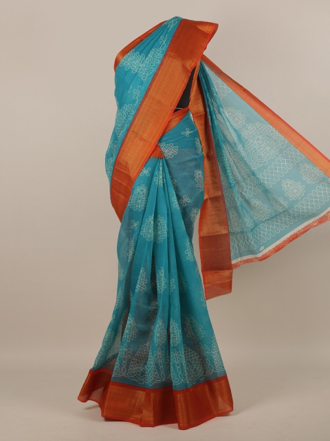 

Pothys Blue & Orange Ethnic Motifs Printed Saree