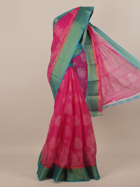 

Pothys Pink & Green Geometric Printed Saree